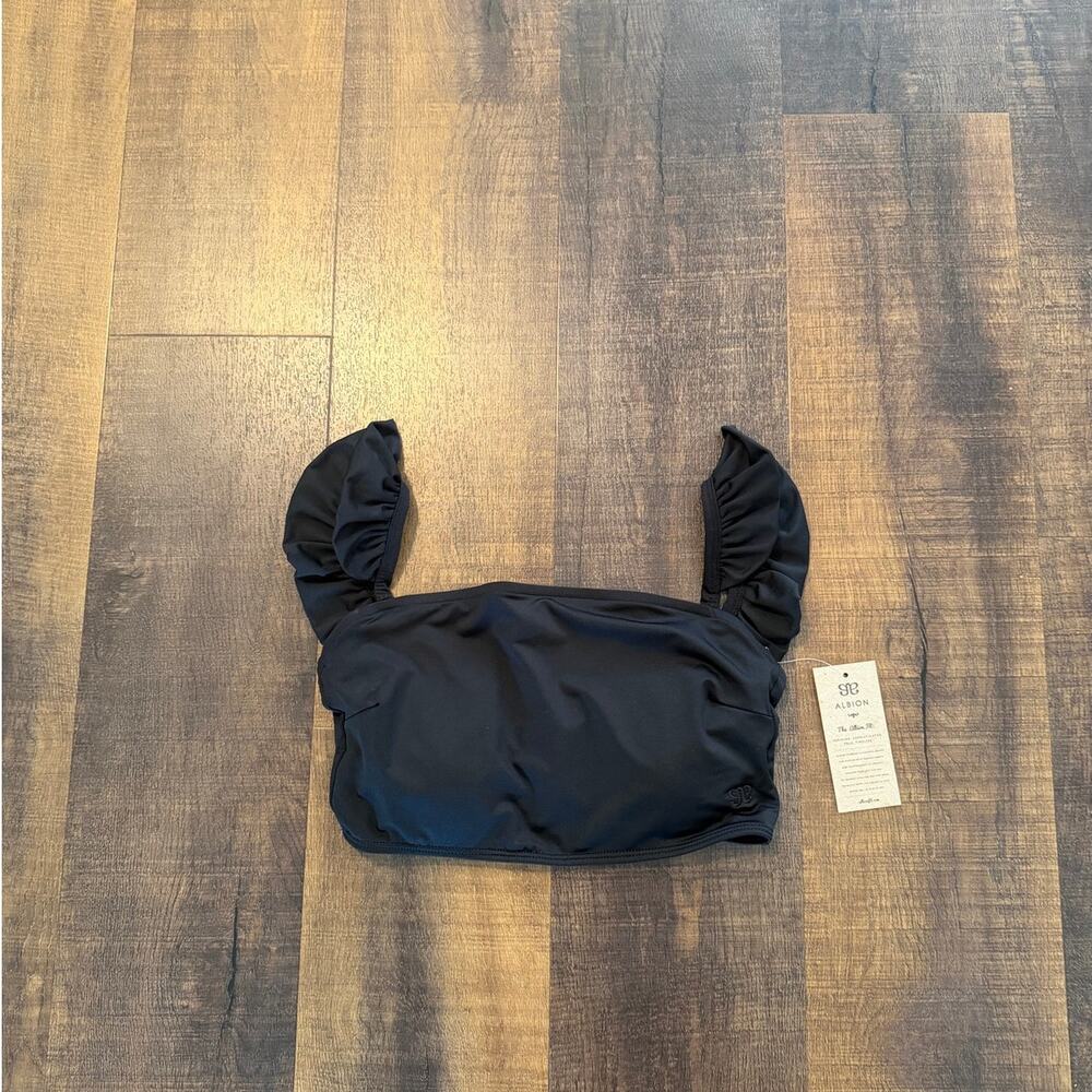 NWT Albion Bella Crop Bikini Top Black Ruffle Strap Swim Top Size Medium - Picture 6 of 8